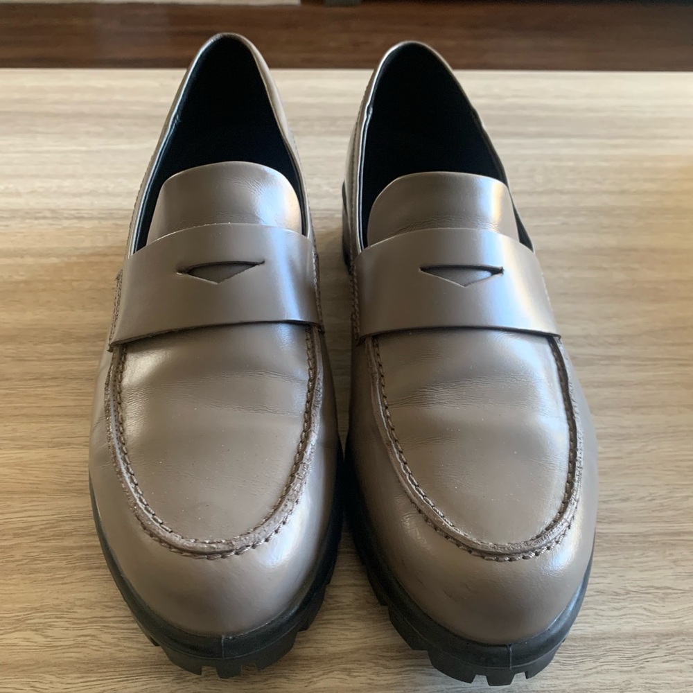 Ecco Women Modtray Penny Loafers Shoes Chunky Lug Flats Taupe Leather 40/ 9-9.5